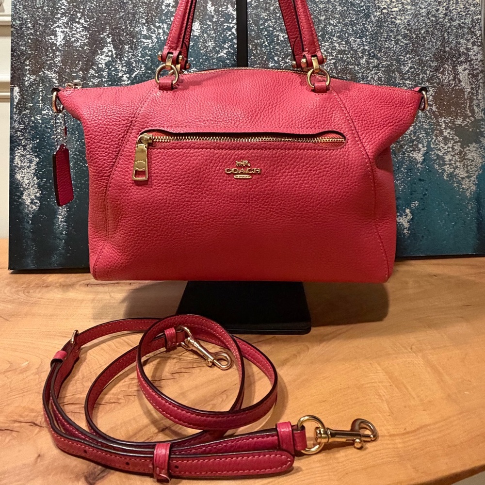 Coach Fuschia Pink Pebbled Leather Prarie Satchel with Gold Hardware